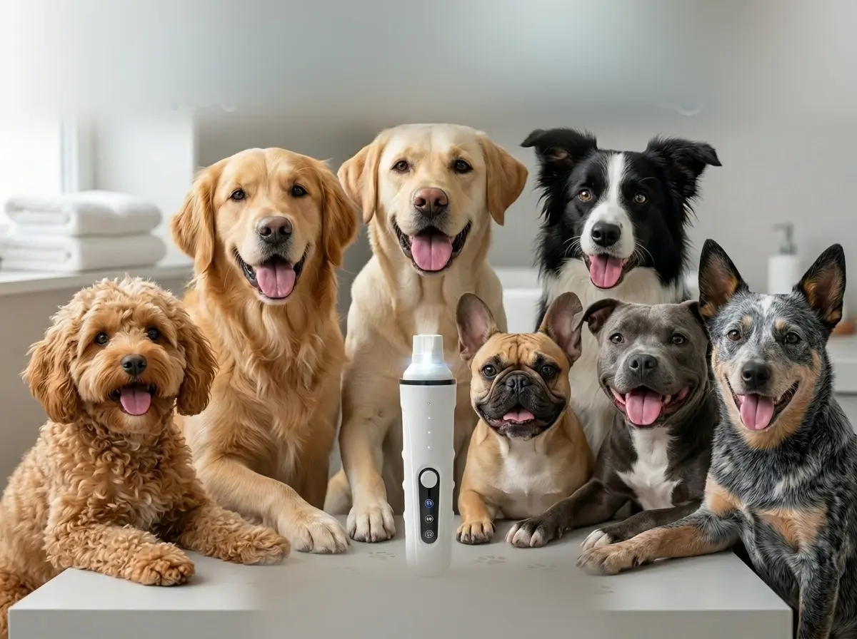 Illustrative styled photo of multiple dogs together
