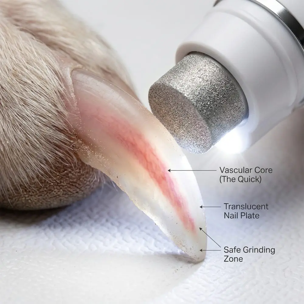 Illustrative diagram of a nail showing the quick and grinding zone, for educational purposes only